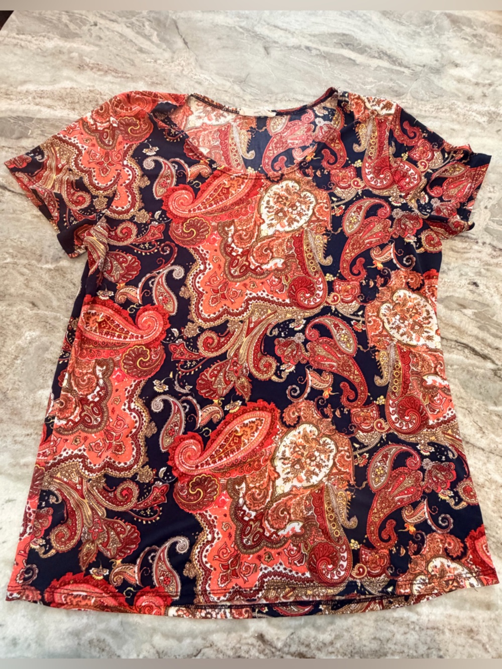 Rue Juju Boho Paisley Sleeveless Blouse Medium Navy Red Lightweight Top